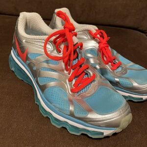 Excellent Silver Blue Crimson Red Nike Air Max 2012 GS 6Y 7.5 Womens 38.5 EUR
